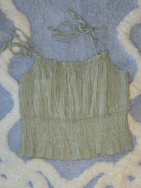 Kendall & Kylie Tops - Smocked Sage Green Tie-Strap Tank Top